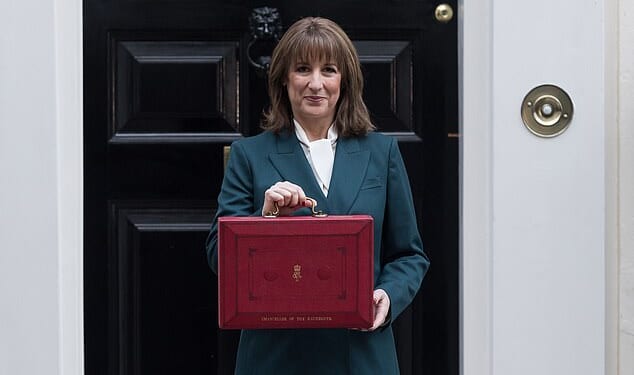 Rachel Reeves pictured outside 11 Downing Street in London on Wednesday before her Budget announcement