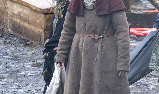 Lily-Rose Depp pictured on the set of the new medieval horror Werwulf in Surrey