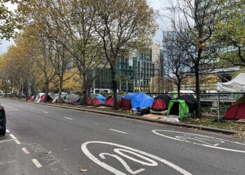 Shocking footage taken by the Daily Mail shows a ramshackle 'village' at the end of Tottenham Court Road in central London