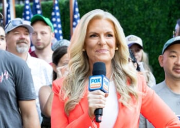 Janice Dean gives a weather forecast during the "Fox & Friends All-American Summer Concert Series" at Fox News Channel Studios on June 14, 2024, in New York City.