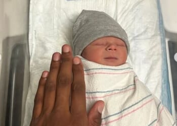 Love Island star Theo Campbell has welcomed a baby boy with his girlfriend Olivia Kaiser