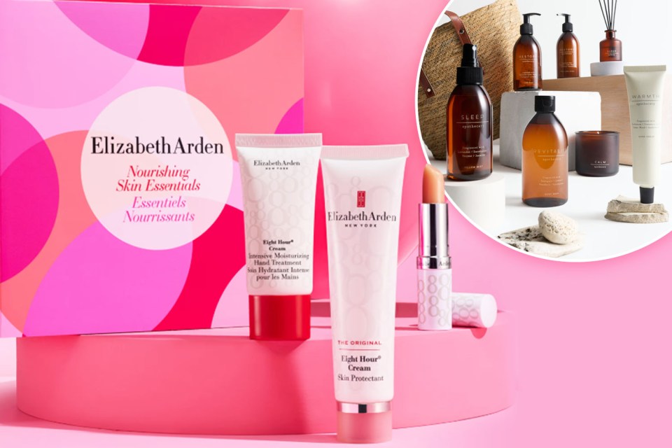 Collage of Elizabeth Arden's Nourishing Skin Essentials gift set and various apothecary products.