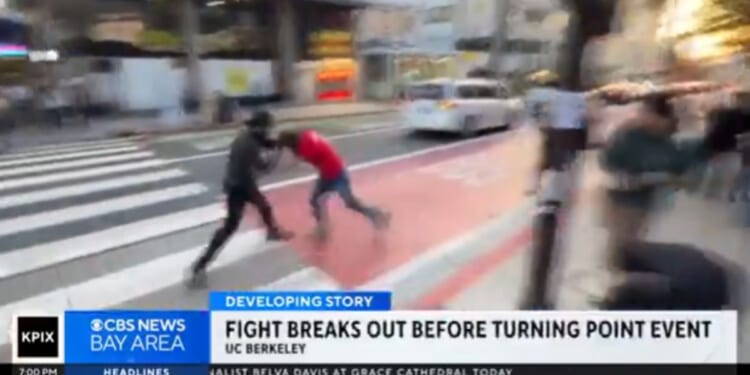 Amanda Hari of KPIX-TV in San Francisco characterized a protest outside a Turning Point USA event at the University of California-Berkeley on Nov. 10, 2025, as "mostly peaceful."