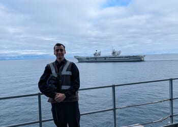 A major phone network has unveiled a groundbreaking offer that will be game changing for British soldiers stationed abroad. Royal Navy technician James Connolly (pictured), praised Vodafone for making the offer