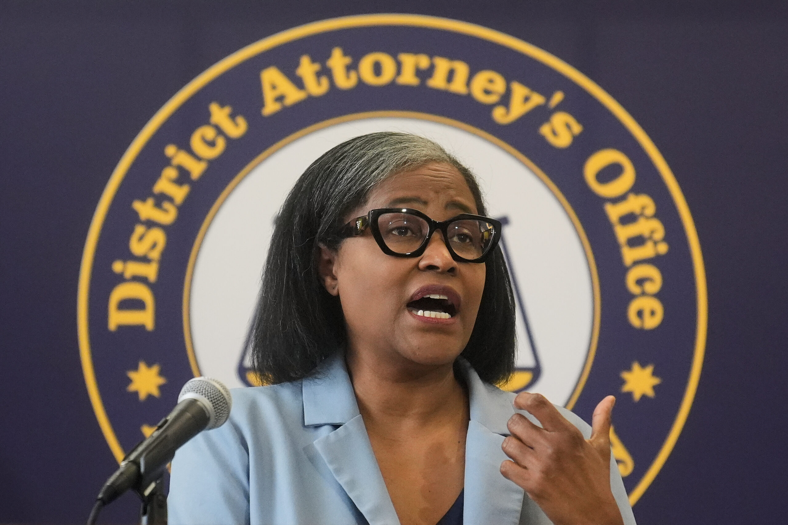 Alameda County District Attorney Ursula Jones Dickson speaks about charges for Cedric Irving, the suspect in the shooting of football coach John Beam, at a news conference Monday in Oakland, California.