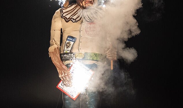 Another massive effigy of Prime Minister Keir Starmer has been set ablaze at a Guy Fawkes night event this evening