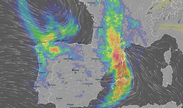 Graphic shows storm striking parts of coastal Spain