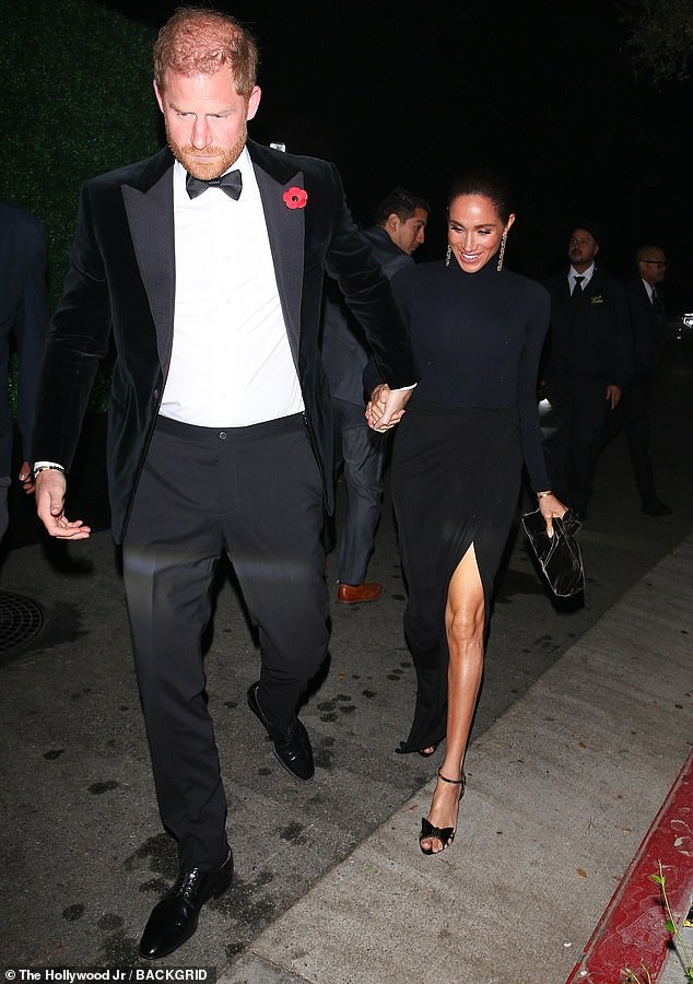 Meghan, 44, and Duke of Sussex Prince Harry, 41, were pictured arriving at the James Bond-themed gala event in Beverly Hills on Saturday night