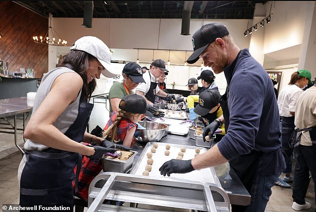 The Duchess of Sussex volunteered at Our Big Kitchen Los Angeles and was seen posing with Lili and Archie and other children, although their faces were deliberately not shown
