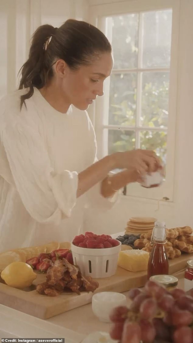 In the latest video uploaded to the As Ever Instagram page, the Duchess of Sussex , 44, can be seen setting up a luxurious breakfast station in her home kitchen