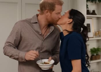 The Duchess of Sussex promotes her jam and locks lips with Prince Harry as she talks about 'embracing traditions' in a glitzy new trailer for her festive Netflix show