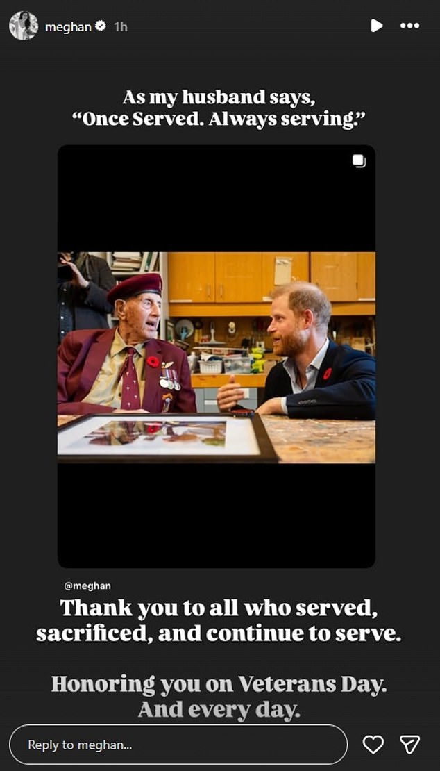The post also included a touching photograph of Harry's recent visit to Sunnybrook Hospital's Veterans Centre in Toronto