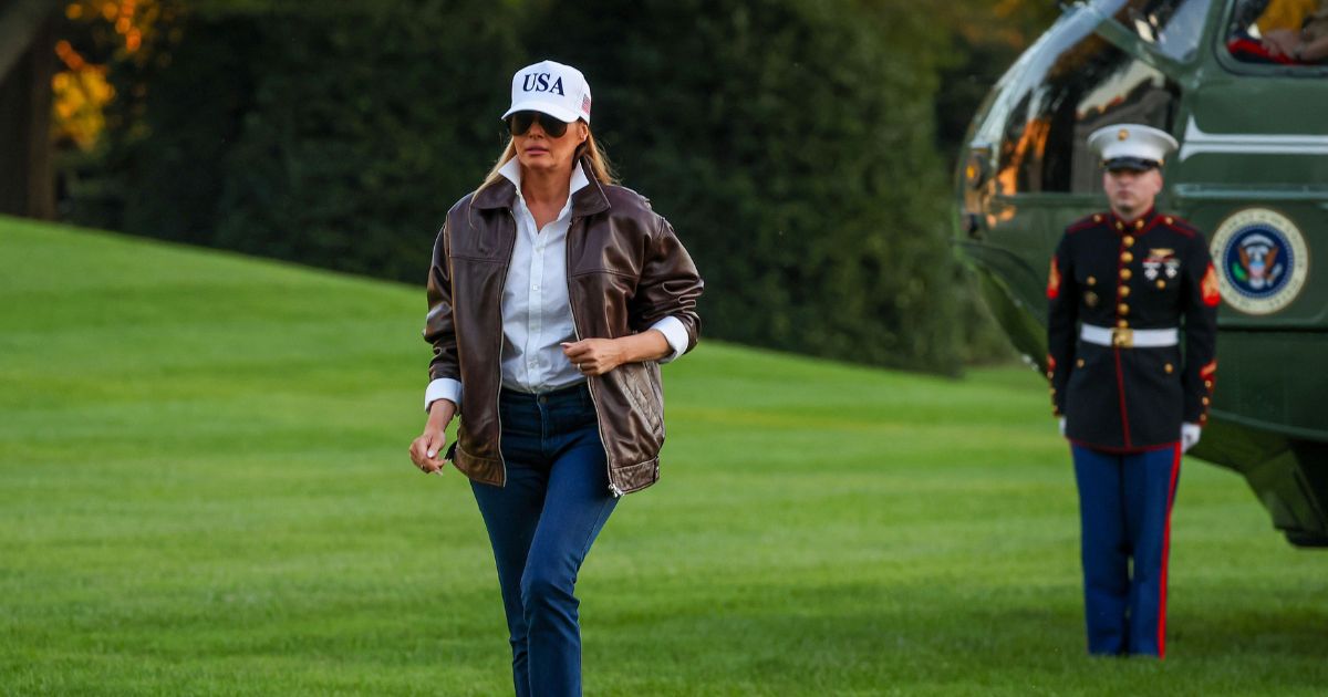 First Lady Melania Trump walks on the South Lawn of the White House on Oct. 5, 2025, in Washington, D.C.