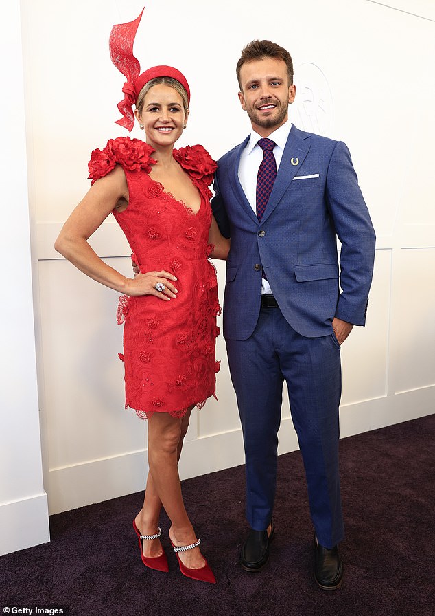 MELBOURNE, AUSTRALIA - NOVEMBER 04: Michelle Payne and Gabriel Ribeiro pose for a photo during 2025 Melbourne Cup Day at Flemington Racecourse on November 04, 2025 in Melbourne, Australia. (Photo by Sam Tabone/Getty Images)