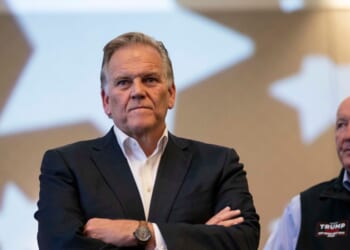 Republican U.S. Senate candidate Mike Rogers waits to go onstage at his election watch party with the Michigan Republican Party on Nov. 5, 2024 in Novi, Michigan.