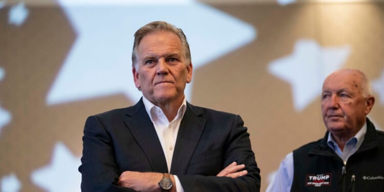 Republican U.S. Senate candidate Mike Rogers waits to go onstage at his election watch party with the Michigan Republican Party on Nov. 5, 2024 in Novi, Michigan.