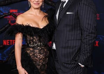 David Harbour and Millie Bobby Brown have plenty of emotional scenes in the first portion of Stranger Things season five; pictured November 7