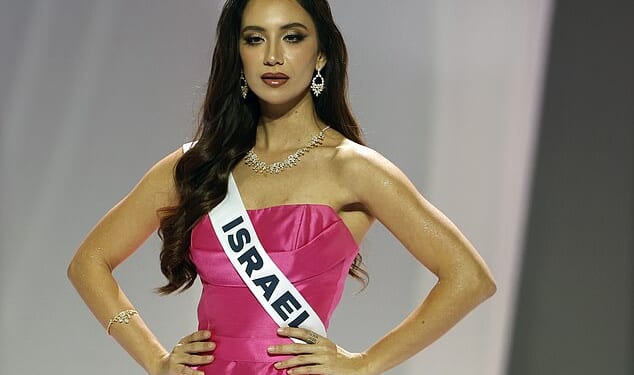Miss Israel has denied giving Miss Palestine hostile looks at a Miss Universe event in Thailand. Pictured: Miss Israel Melanie Shiraz on stage during the official Miss Universe 2025 welcome event in Bangkok, Thailand