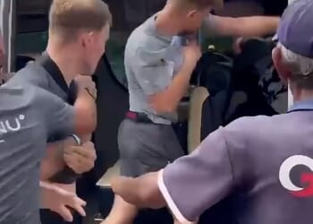 Footage shows the British tourist throwing a punch to the Middle Eastern man in the van