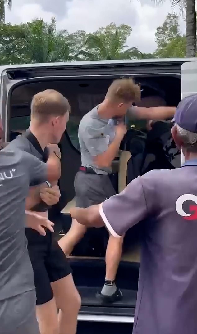 Footage shows the British tourist throwing a punch to the Middle Eastern man in the van