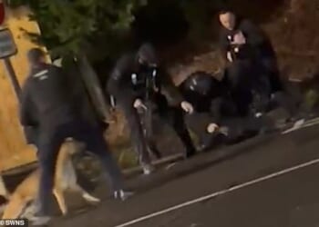 This is the dramatic moment one of the Huntingdon train stabbing suspects is tasered and arrested by armed police