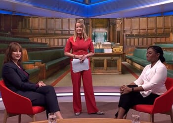 Rachel Reeves studiously avoided meeting the gaze of Tory leader Kemi Badenoch as they both prepared to be interviewed on the BBC this morning