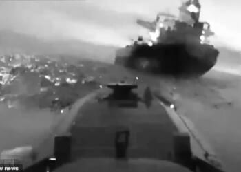 This is the astonishing moment two tankers from Russia 's 'shadow fleet' were smashed by Ukrainian sea drones and erupted into towering fireballs