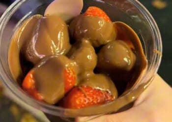 A mother was left stunned after forking out £16 for strawberries and chocolate, pictured, at a Christmas market