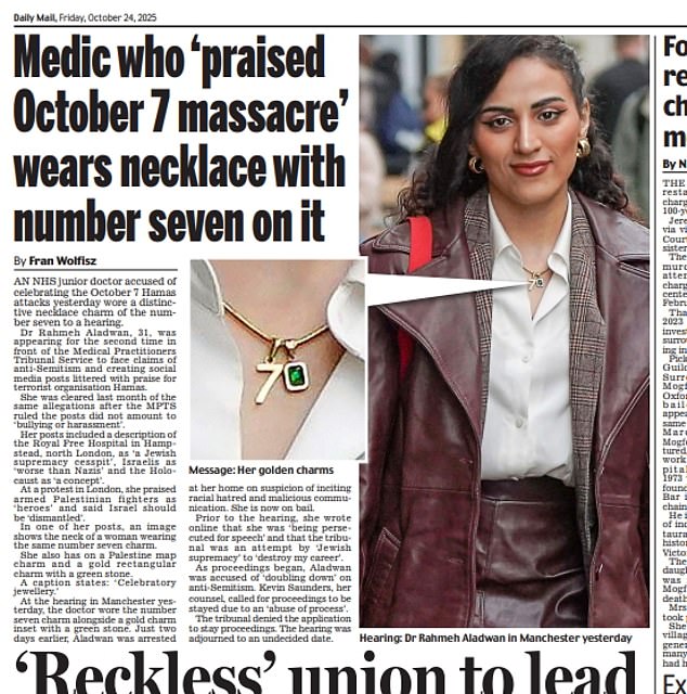 The Daily Mail's report of earlier hearing in October when she also wore the necklace