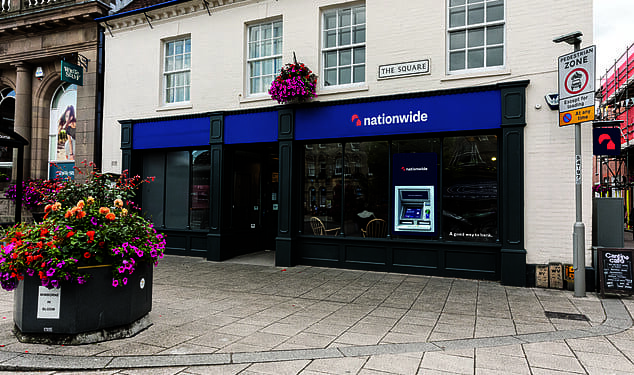 Branch pledge: Nationwide has today committed to keeping all its current branches open - including Virgin Money - until at least 2030 (pictured: Wimborne, Dorset)