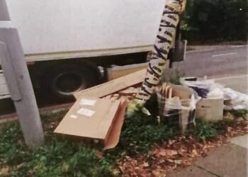 The recycling left on a grass verge near Fiona Muir's London home, which resulted in a hefty fine