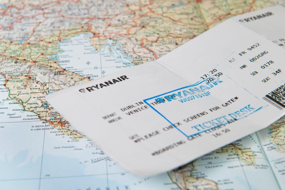 Ryanair boarding pass from Dublin to Venice on an Italy map.