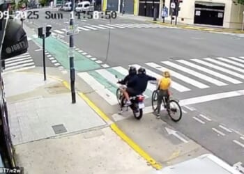 New footage shows the moment a phone thief was hit by instant karma after trying to steal a phone from a tourist - seeing bystanders rush to her aid