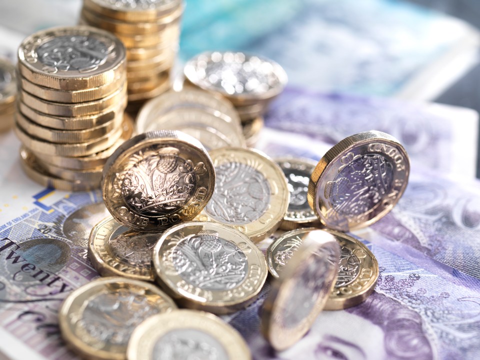 British pound coins and banknotes.