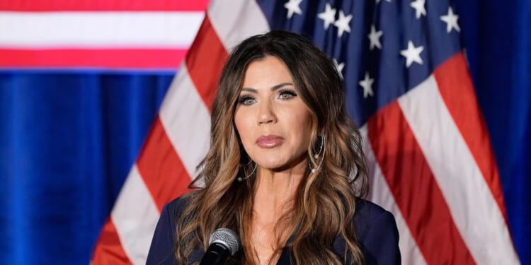 Homeland Security Secretary Kristi Noem speaks at the Citadel Patriot Dinner at the Citadel on Nov. 6, 2025, in Charleston, South Carolina.