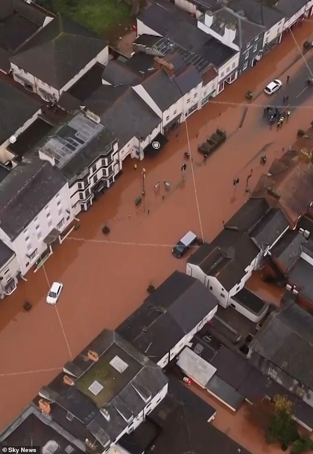 Monmouthshire, South Wales: Streets were left submerged in water after the heavy rain