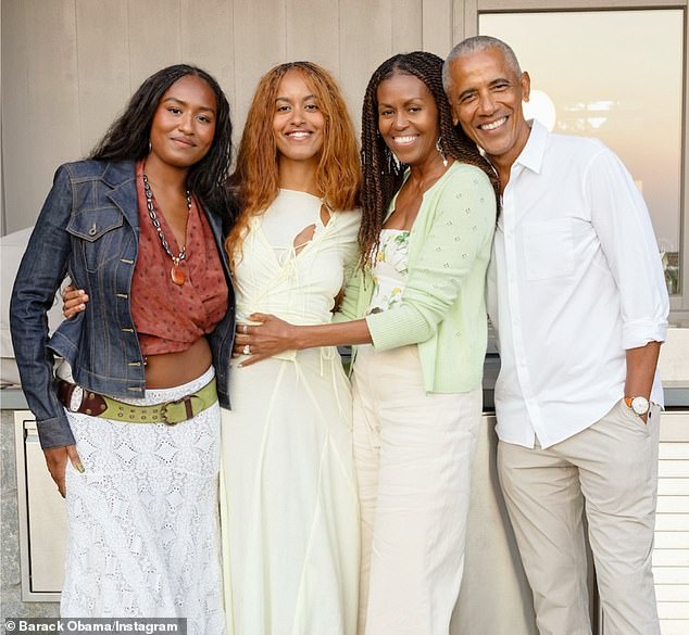 In a joint post, former President Barack Obama and former First Lady Michelle Obama shared a glowing image with their two daughters, Malia, 27, and Sasha, 24