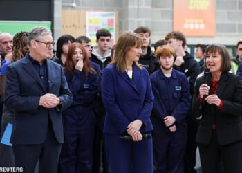 Keir Starmer (pictured in North Wales with Rachel Reeves and Welsh Secretary Jo Stevens today) is struggling to contain mounting pressure to turf out No10 aides behind brutal briefing against the Cabinet
