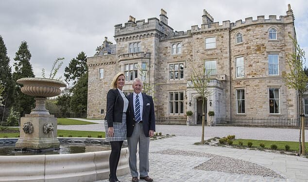 The 14-acre estate was derelict before being bought in 2011 by husband and wife Steve and Alison Timoney, believed to have a combined net worth between £60 and £100m, who set about transforming the category A-listed building