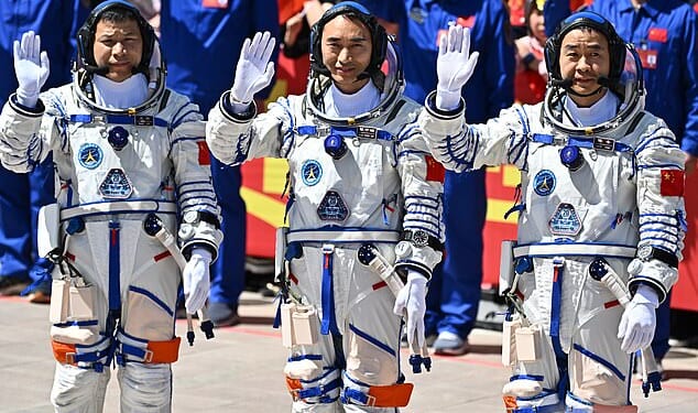 (L-R) Astronauts Wang Jie, Chen Dong and Chen Zhongrui have been stranded on the Chinese space station Tiangong until their return vehicle can be repaired