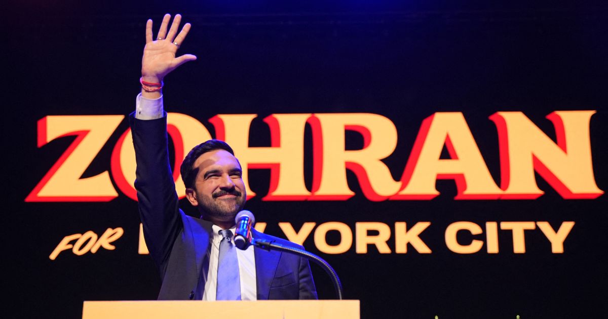 New York City Mayor-elect Zohran Mamdani celebrates during an election night event at the Brooklyn Paramount Theater in Brooklyn, New York, on Nov. 4, 2025.
