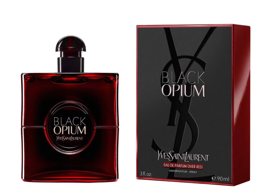 Yves Saint Laurent Black Opium Over Red perfume bottle and box.