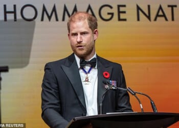 Prince Harry delivers remarks at the True Patriot Love's National Tribute Dinner in Toronto, where he praised canada's veterans and also made jokes about going bald