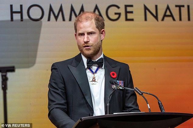 Prince Harry delivers remarks at the True Patriot Love's National Tribute Dinner in Toronto, where he praised canada's veterans and also made jokes about going bald