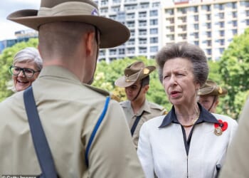 Princess Anne, pictured, attended a Remembrance service at the ANZAC Memorial in Sydney on Sunday