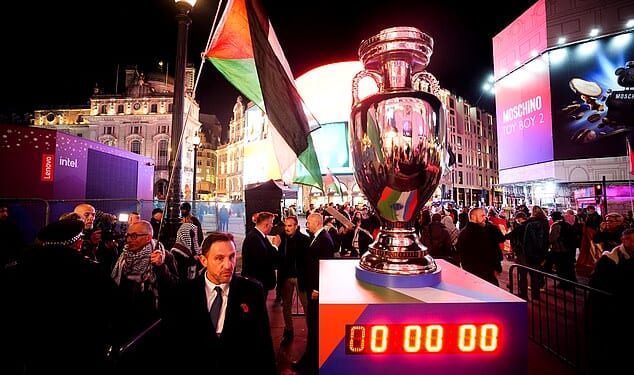 A pro-Palestine group has gatecrashed UEFA's official launch event for Euro 2028 in London