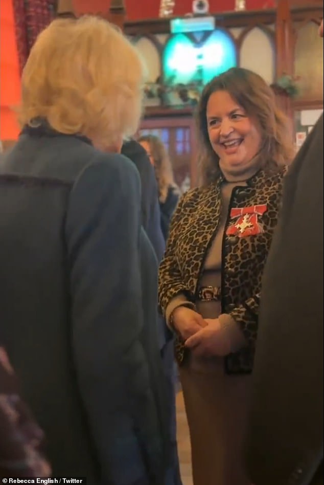Queen Camilla and Gavin and Stacey star Ruth Jones (pictured) shared an amusing moment today, when Her Majesty asked the actress if she had 'lost masses of weight'