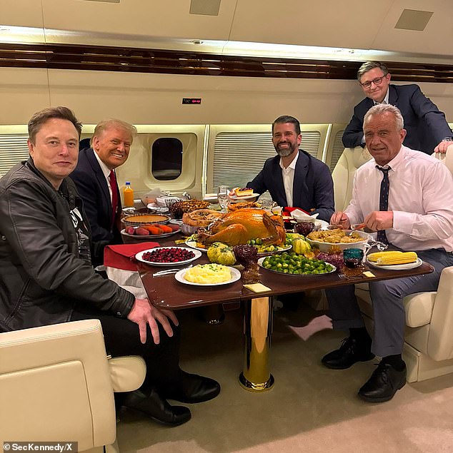 The Health Secretary, 71, took to X this afternoon to wish his one million followers a happy Thanksgiving. He included an edited photo of him, Donald Trump, Donald Trump Jr, Elon Musk and House Speaker Mike Johnson