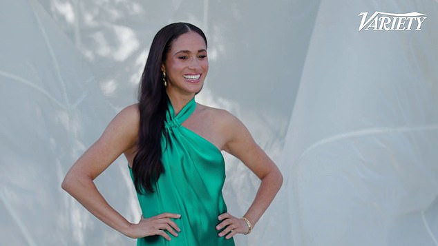 Eagle-eyed viewers spotted an emerald one-shoulder gown - glimpsed on the Duchess of Sussex in the trailer for her 'holiday' special of With Love, Meghan - as the £1,300 frock that the former actress had worn for a magazine photoshoot three years ago.