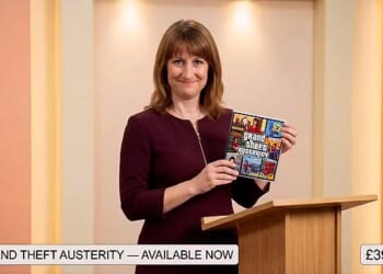 In the clip, shared on X by Crewkerne Gazette , an AI-generated Reeves can be seen stood at a lecturn introducing her new video game known as 'Grand Theft Austerity'